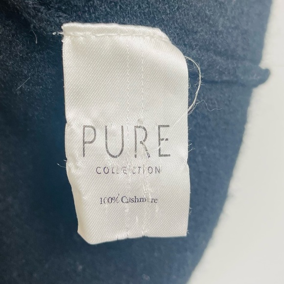 PURE Collection 100% Cashmere Poncho Cozy Wrap Beige Black Line Trim - Picture 9 of 12